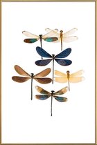 JUNIQE - Poster met kunststof lijst Libellen -13x18 /Blauw & Bruin