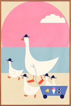 JUNIQE - Poster met kunststof lijst Geese on Vacation -20x30 /Blauw &