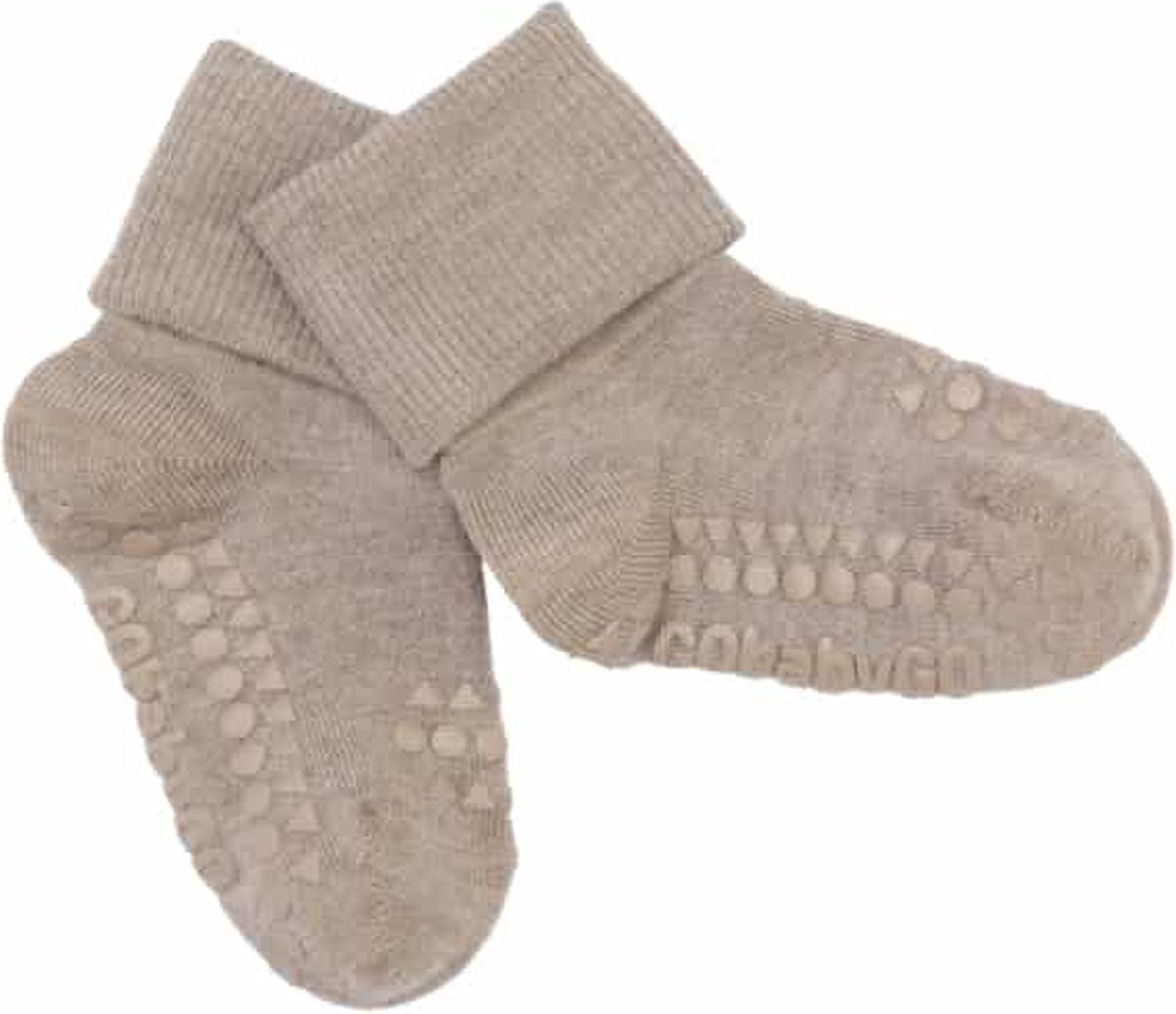 GoBabyGo - Bamboe Antislip Sokjes - Sokken - Sand  12-24 maanden