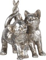 Clayre & Eef Decoratie Beeld Katten 13*9*18 cm Zilverkleurig Polyresin Decoratief Figuur Decoratieve Accessoires Woonaccessoires