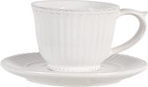 Clayre & Eef Kop en schotel 150 ml Wit Dolomiet Rond Servies