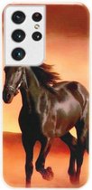 - ADEL Siliconen Back Cover Softcase Hoesje Geschikt voor Samsung Galaxy S21 Ultra - Paarden