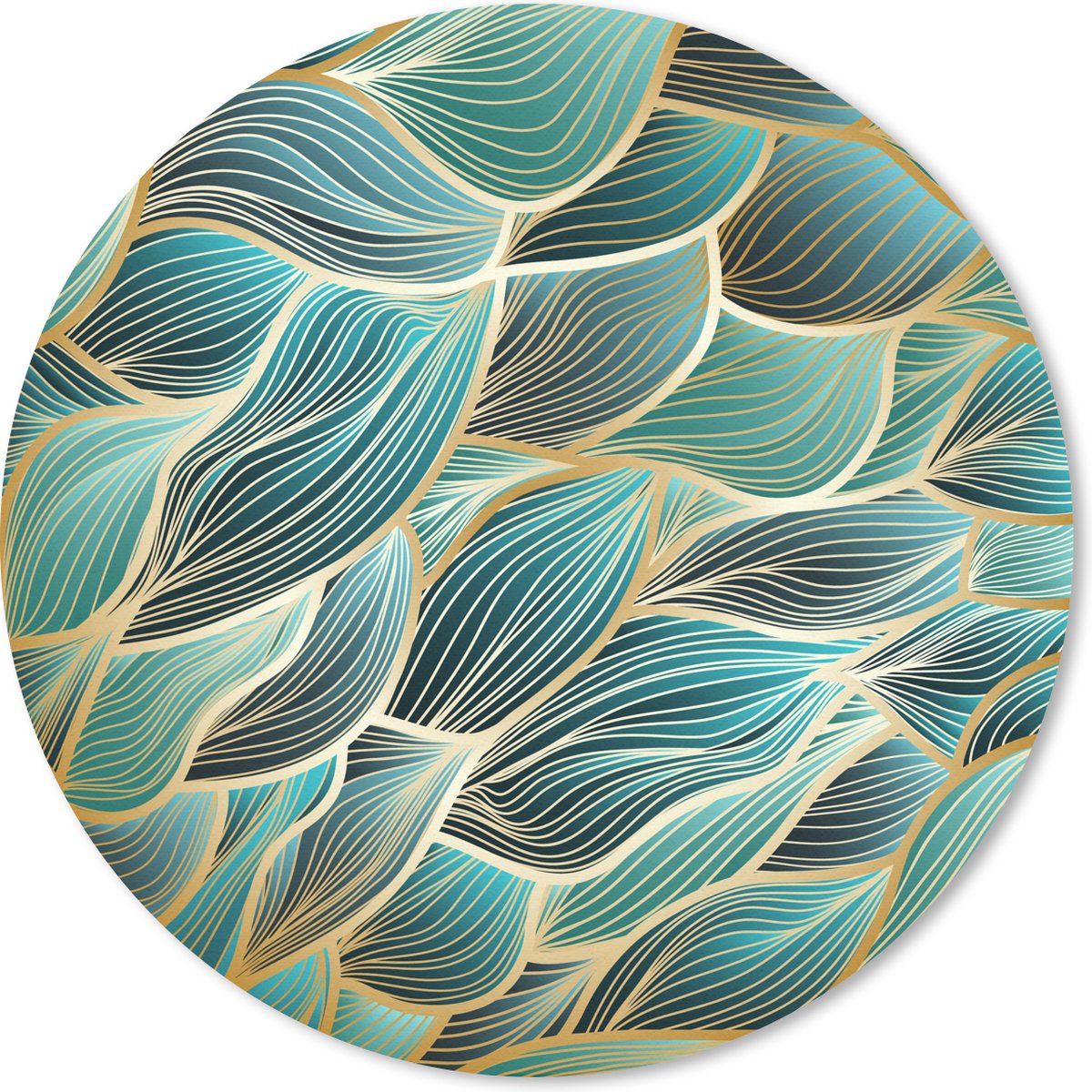Muismat Goud - Gouden golven op een blauwe achtergrond Muismat rond - 30x30 cm - Muismat met foto
