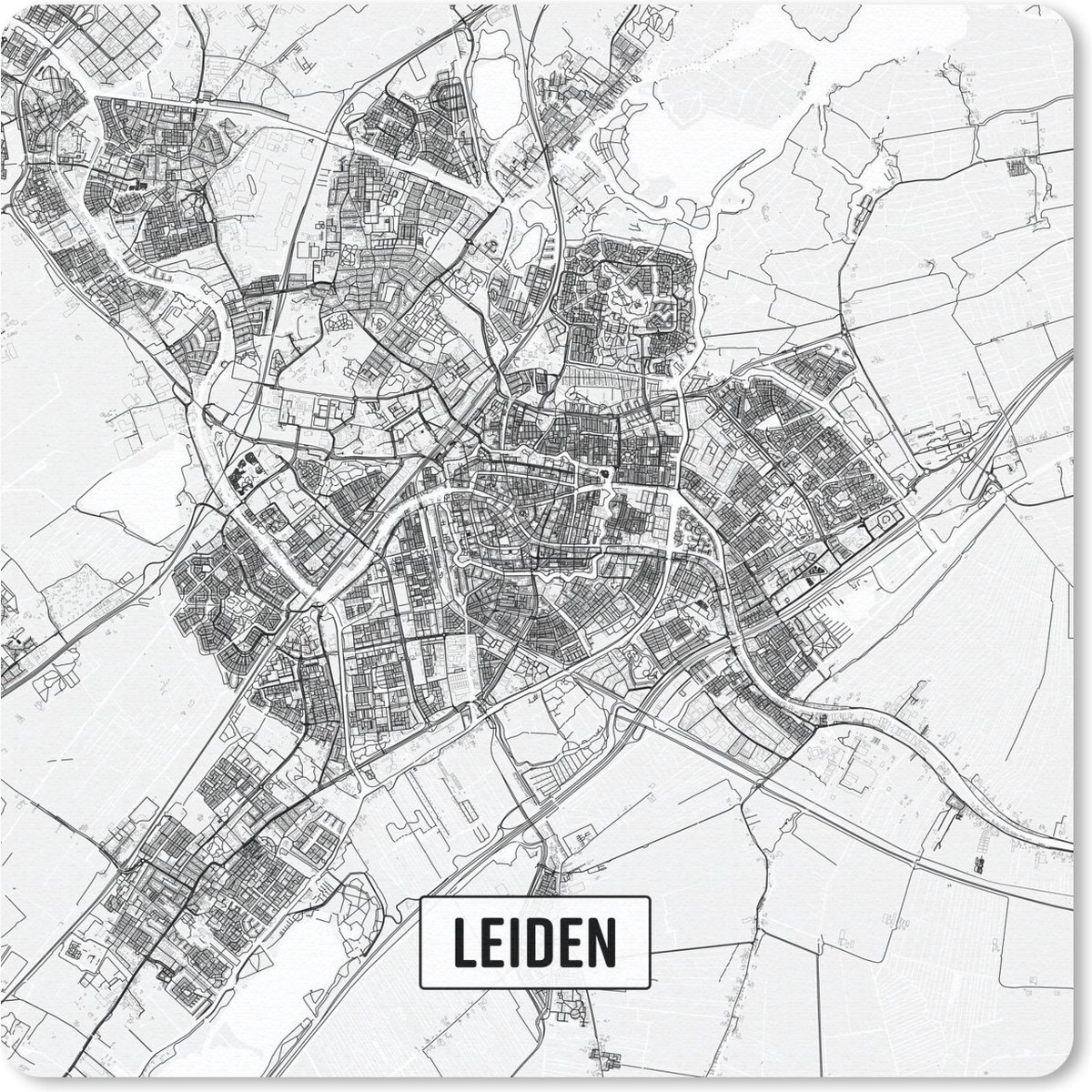 Muismat 20x20 cm - Mousepad Stadskaart Leiden - Muismatten