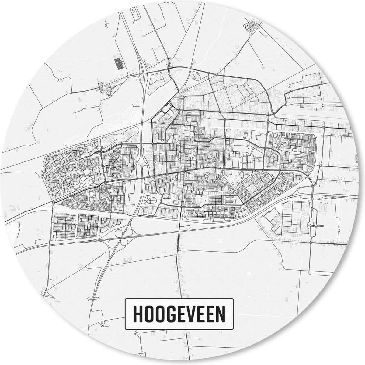 Muismat rond 30x30 cm - Mousepad Stadskaart Hoogeveen - Ronde muismatten