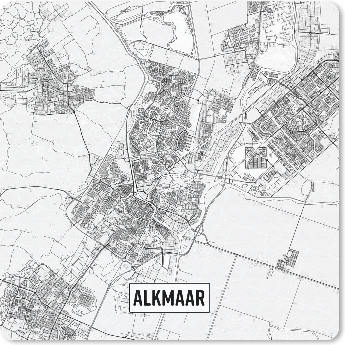 Muismat 20x20 cm - Mousepad Stadskaart Alkmaar - Muismatten