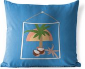 Buitenkussens - Tuin - Abstracte palmboom op een kaart met een blauwe achtergrond - 45x45 cm