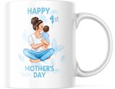 Moederdag Mok Happy 1st Mother's Day jongen bruin mama bruin