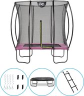 EXIT Toys - Trampoline Met Veiligheidsnet - Op Poten - Silhouette - Rechthoekig - 153x214cm - Roze - Inclusief Ladder, Afdekhoes en Verankeringsset