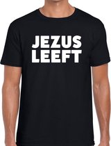 Jezus leeft tekst t-shirt zwart heren - zwarte heren religieuze shirts L