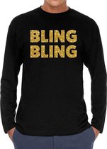 Bling bling goud glitter long sleeve t-shirt zwart voor heren S