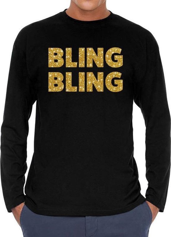 bijvoorbeeld bloem Dhr Bling bling goud glitter long sleeve t- shirt zwart heren - zwart bling  bling goud... | bol.com