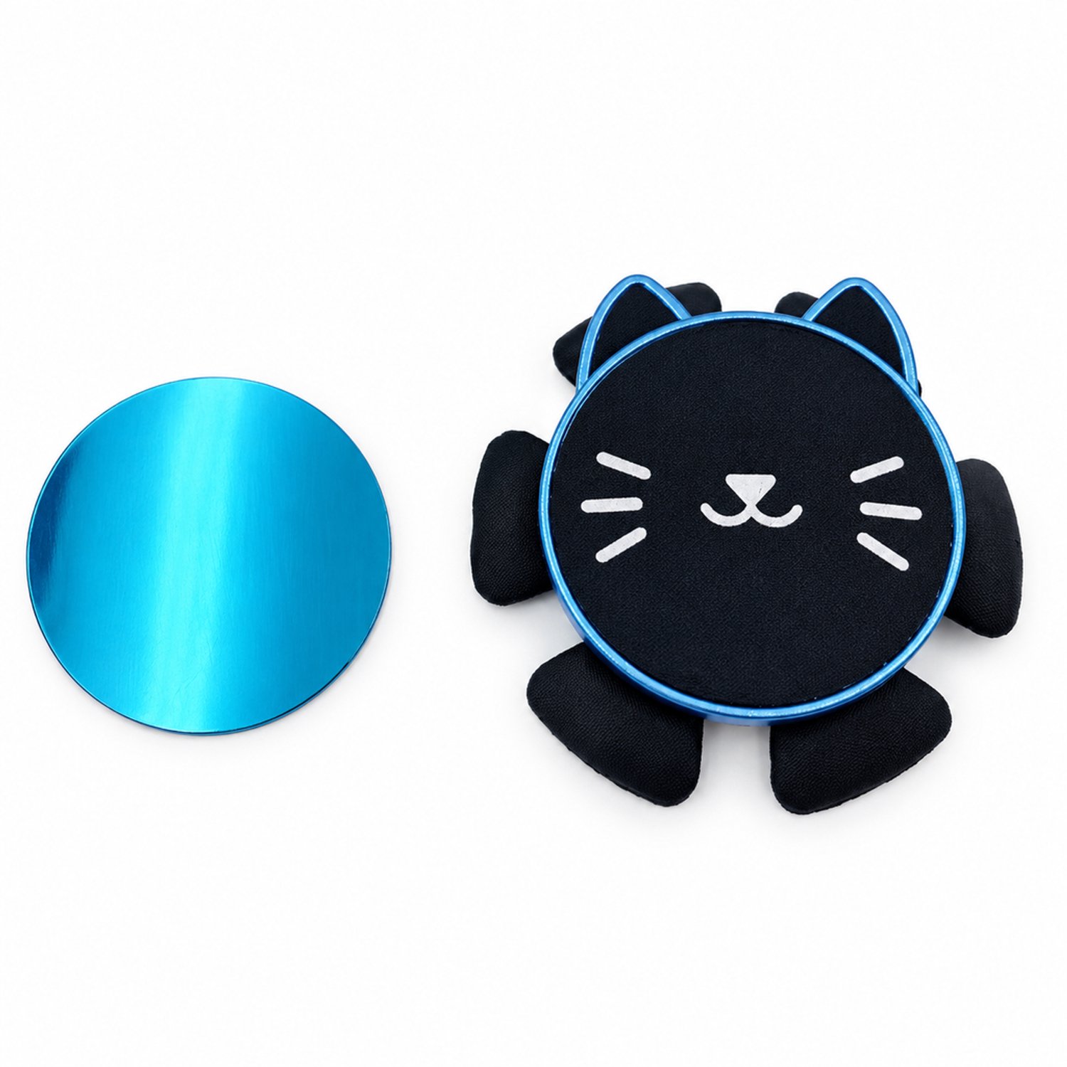 Mobiele telefoonhouder voor in de auto, magnetisch en opvouwbaar, met zuignap en kattenmotief met blauwe details