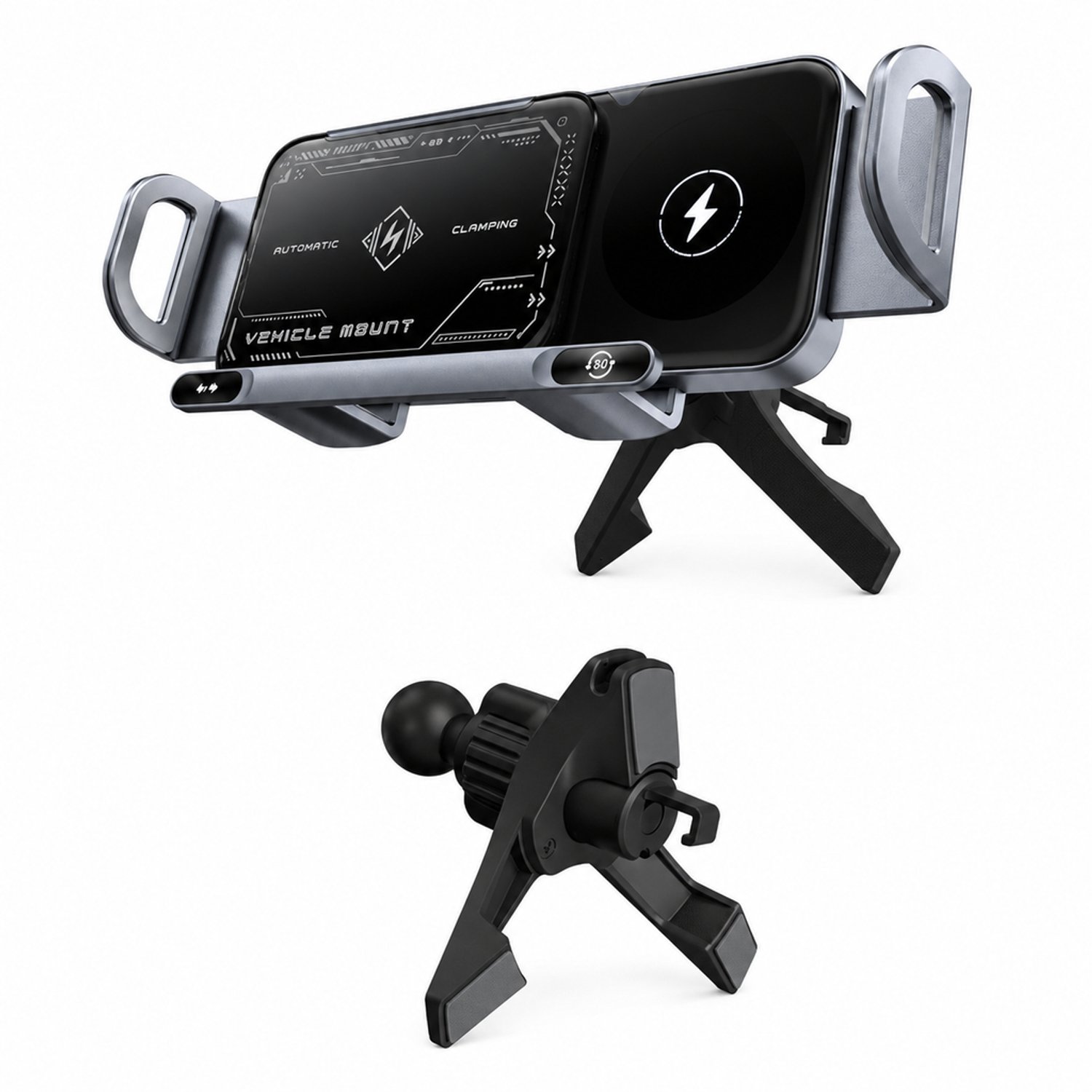 Telefoonhouders auto voor vouwbare smartphones met 15 W draadloos opladen en haakclip voor ventilatierooster