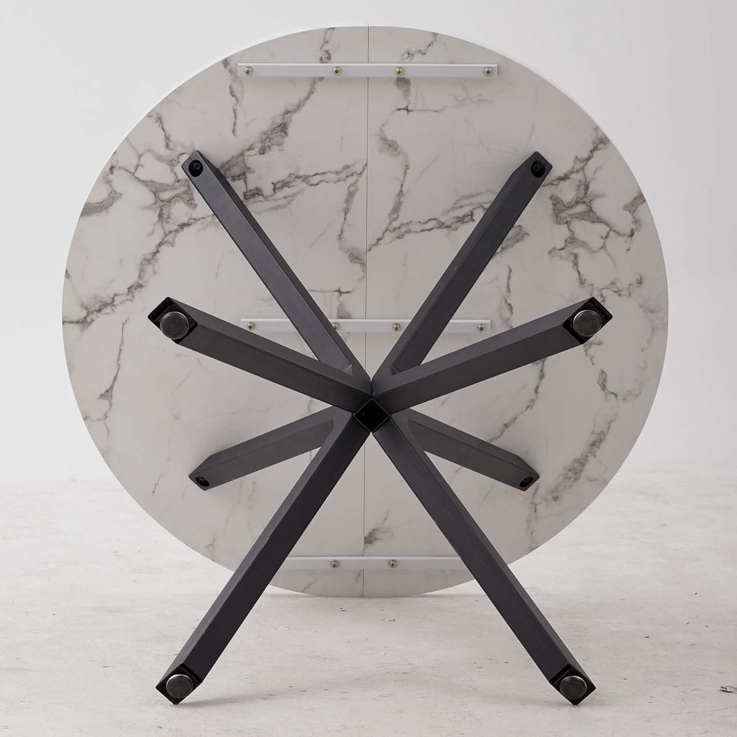 Ronde Eetkamerset met 4 Grijze Linnen Stoelen – Moderne Eettafel Ø100 x 76,5 cm met Wit Tafelblad en Zwarte Poten – 5-delige Eettafelset voor Keuken, Eetkamer en Woonkamer
