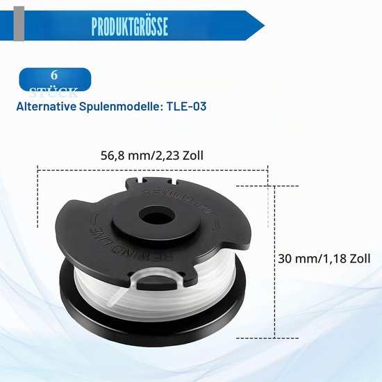 6 Stuks Vervangende Trimmerspoelen voor Accu-Rasentrimmer, Ø 1,6mm, 4,9m Lengte — afbeelding 3