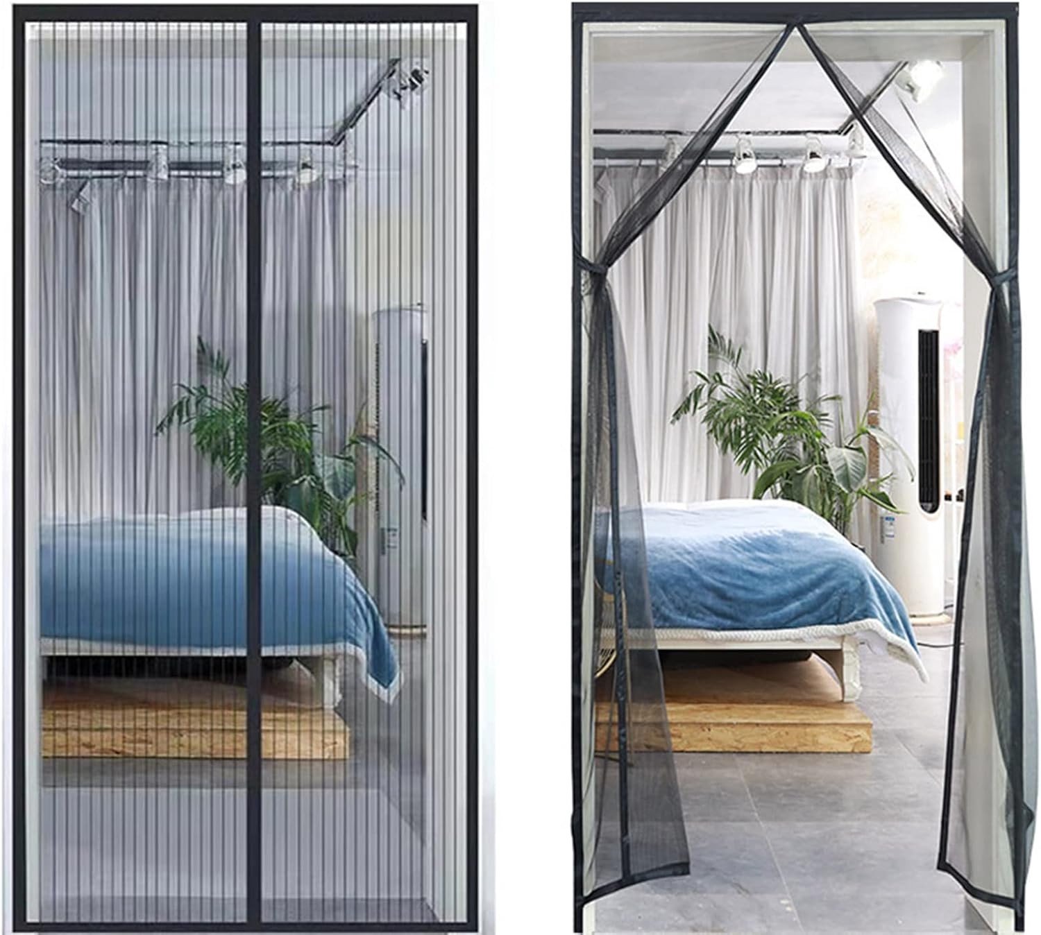 Zwarte Polyester Magnetische Deurvliegscherm, Anti-Muggen Gelaagd Gordijn voor Effectieve Insectenbescherming (120x220 cm)