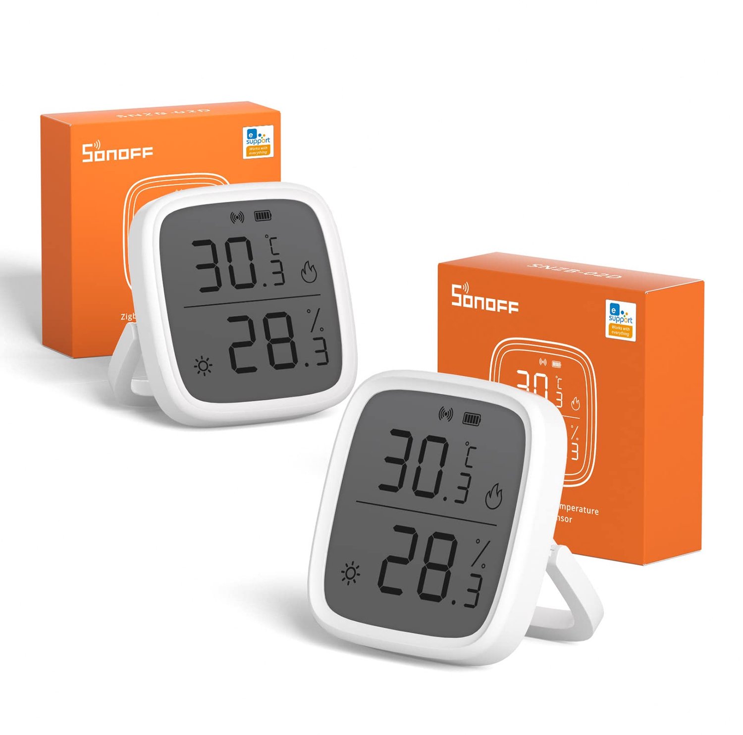 Mini ZigBee temperatuur- en vochtigheidssensor, hygrometerthermometer voor binnen, LCD-scherm, compatibel met Alexa/Google Home, 2 stuks