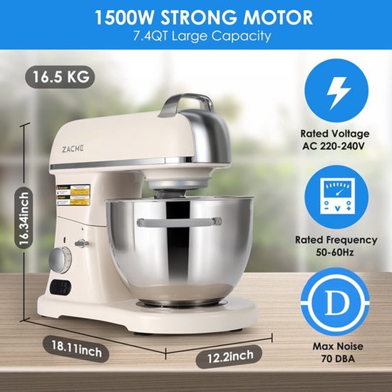 KMA0270 Keukenmachine, kneedmachine, 8L voedselmixer met display, 1500 W elektrische keukenmixer met tandhaak, draadwiel en beater, 11-speed Staande mixer,Commercieel gebruik — afbeelding 4