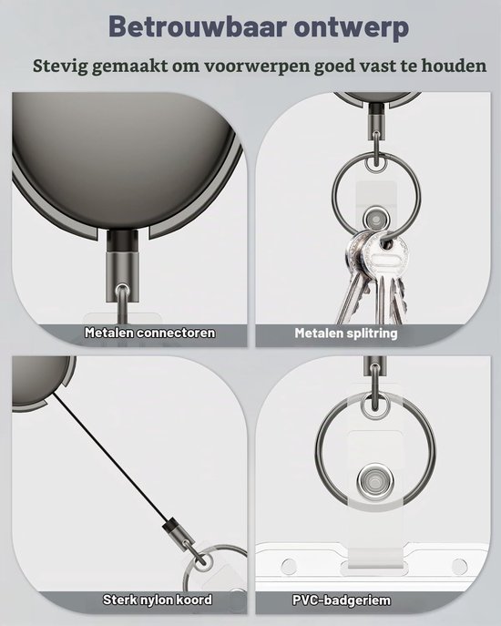 2-Pack Heavy Duty Metalen Retractable Badge Reel voor ID Kaarten en Sleutels, Volledig Metalen Constructie met RVS Veer, 54.5cm Nylon Koord en Karabijnhaak — afbeelding 5