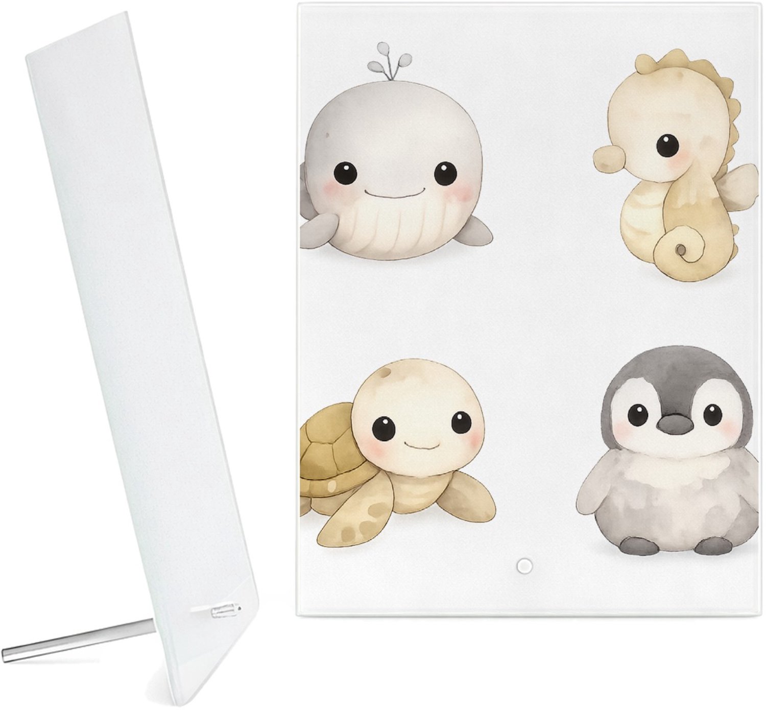 Mr Cadeautjes Glazen fotopaneel Pastel zeedierenportretten met minimalistische witte ruimte - 15 x 20 cm, staand - glas, decoratie, wanddecoratie | cadeau
