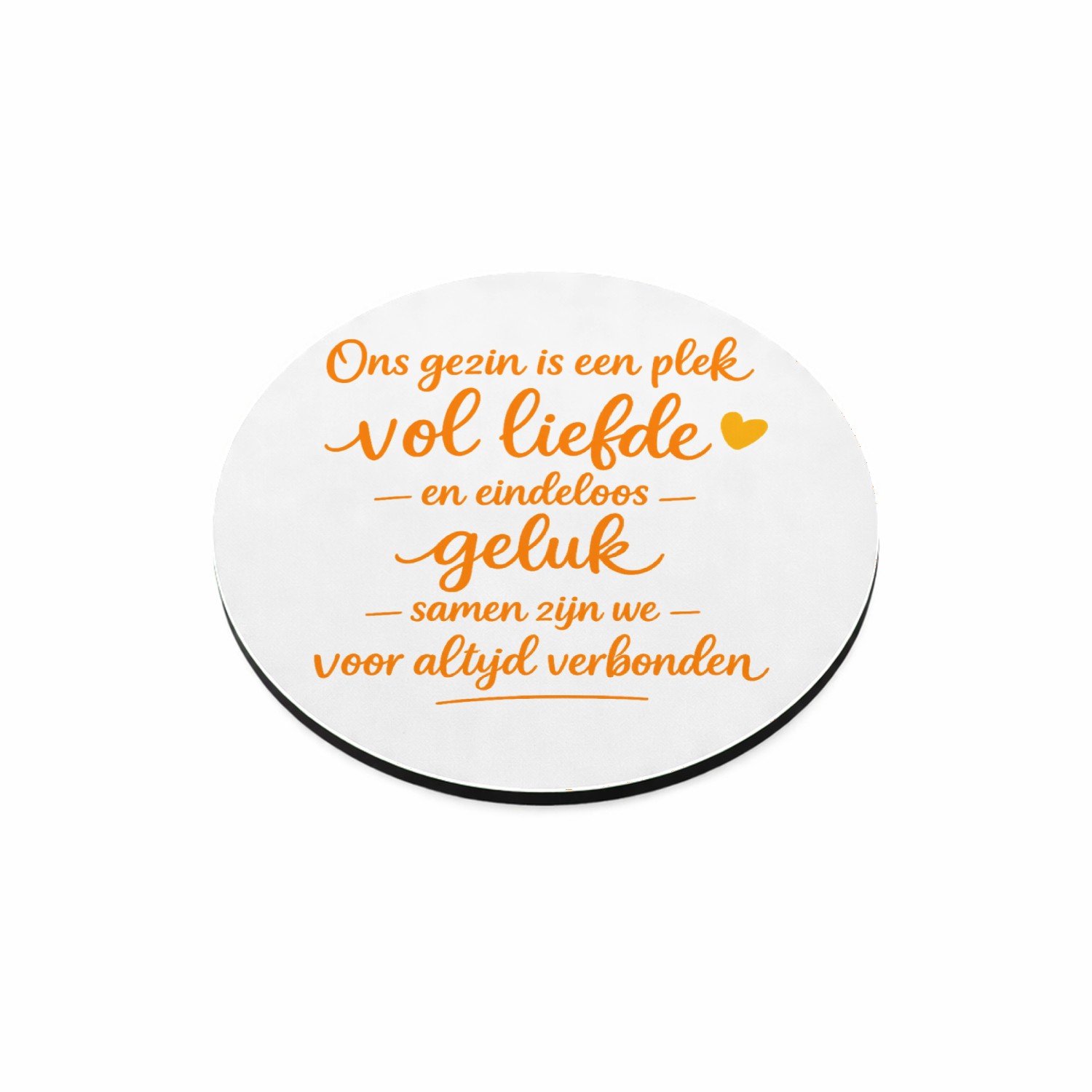Mr Cadeautjes MDF magnetische fotolijst rond Ø 9,5 - design Een warme familie-quote in handgeschreven stijl met een klei | cadeau Wit