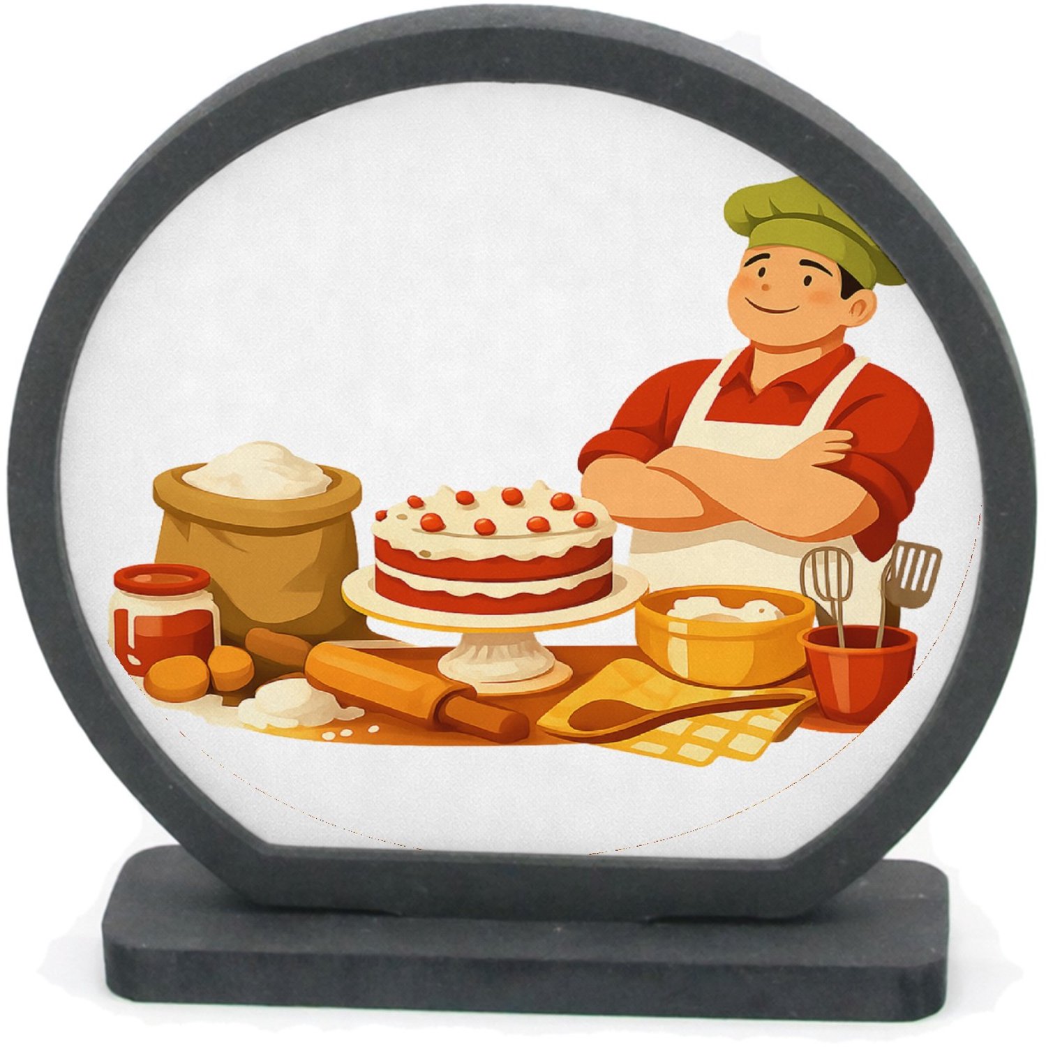 Mr Cadeautjes Houten fotolijst rond met MDF inleg - design Een warm keukenportret met grote decoratieve tekst bovenaan | cadeau Wit