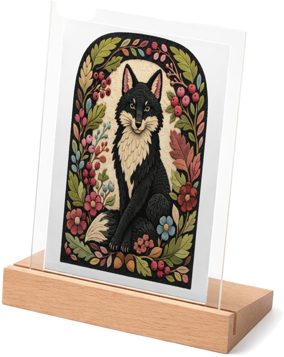 Mr Cadeautjes Glasframe met vaste tekst - design Een vos in een sierlijke seizoensrand met herfstbladeren, be | cadeau Wit