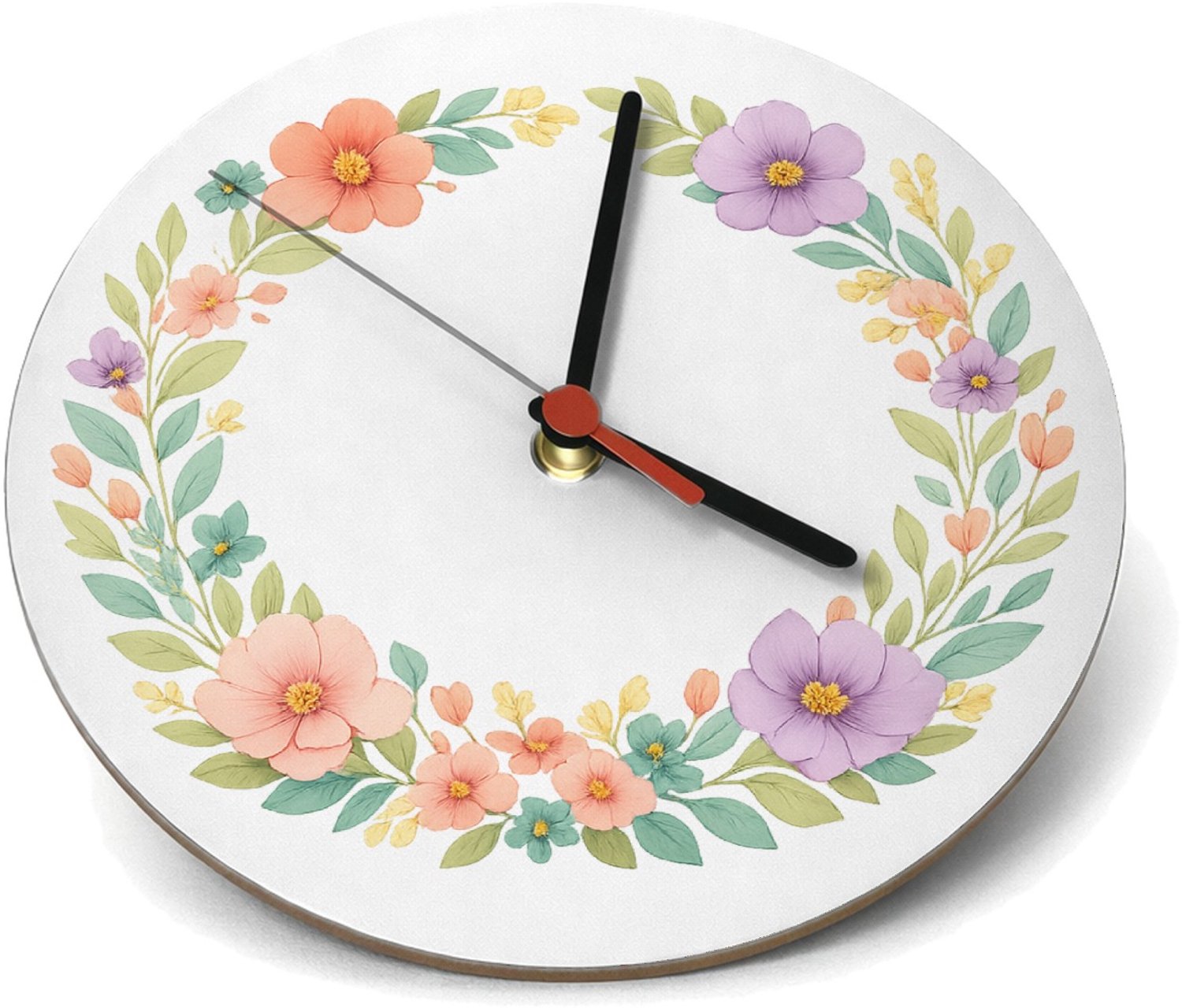 Mr Cadeautjes Klok rond Ø 19 - design Ronde seizoenskrans met buitenste ring van bladeren en binne | cadeau Wit