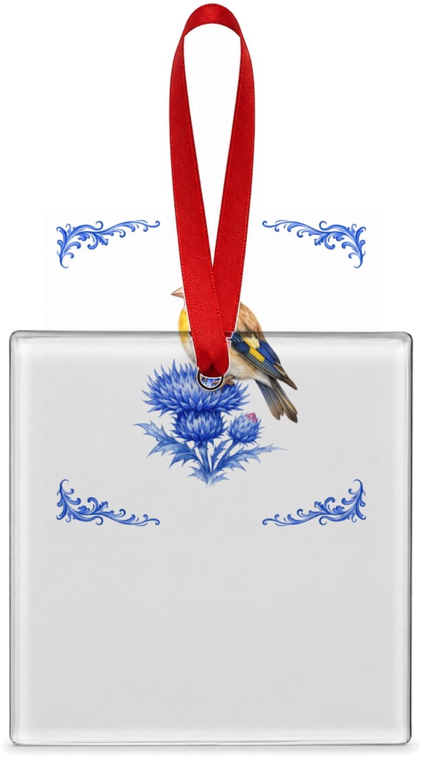 Mr Cadeautjes Glazen tegel vierkant 7,6 cm - design Klassieke botanische vogelprint met een andere tuinvogel en | cadeau Wit