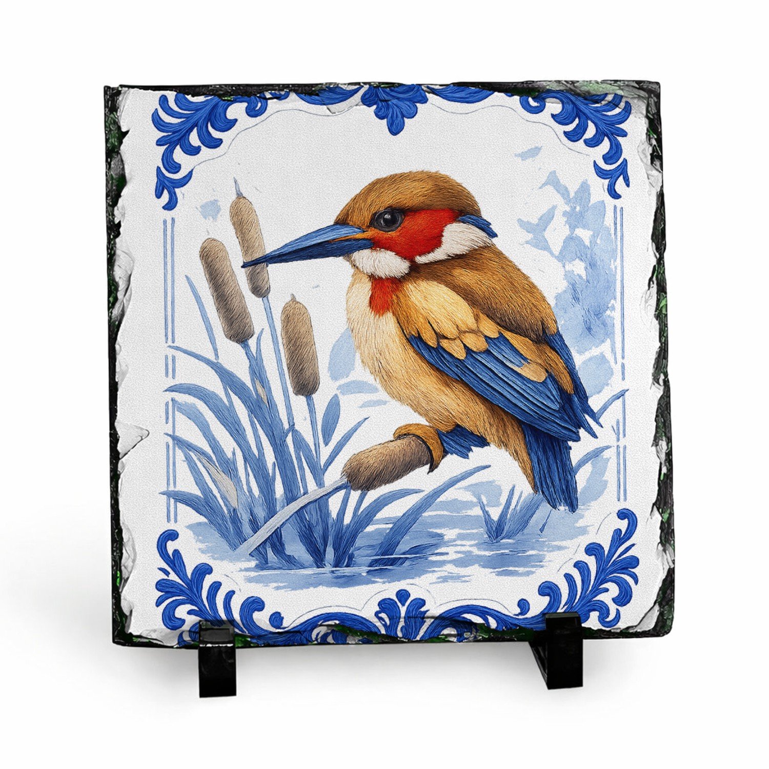 Mr Cadeautjes Leisteen vierkant 15 x 15 - design Elegante zeedier-illustratie met porseleinen rand | cadeau Wit