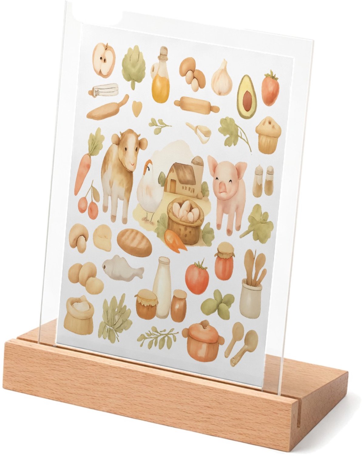 Mr Cadeautjes Glasframe met vaste tekst - design Keukenalfabet met fruit, groenten en bakgerei | cadeau Wit