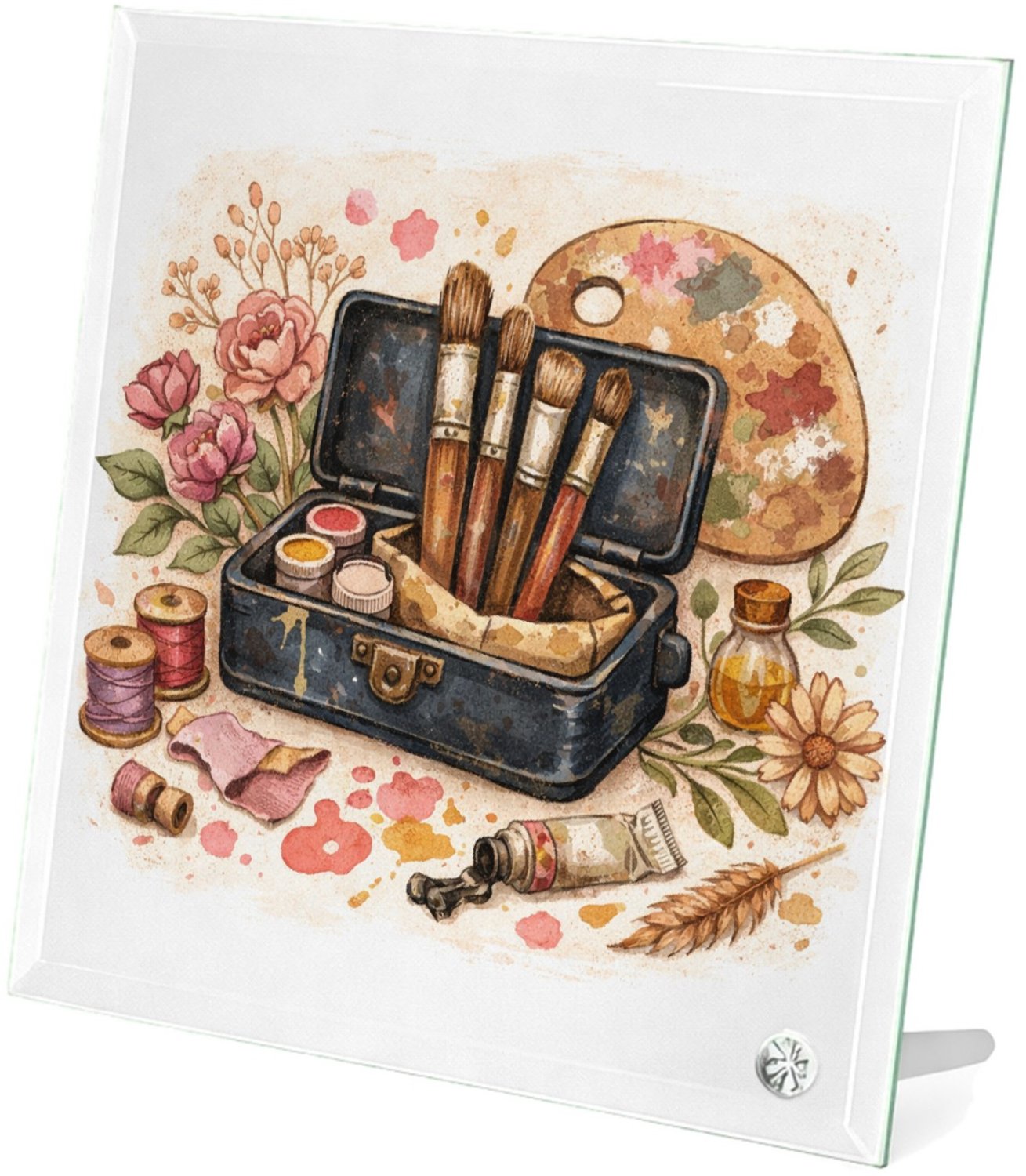 Mr Cadeautjes Glasframe 20 x 20 - design Romantische hobbyprint met een centraal retro-object en loss | cadeau Wit