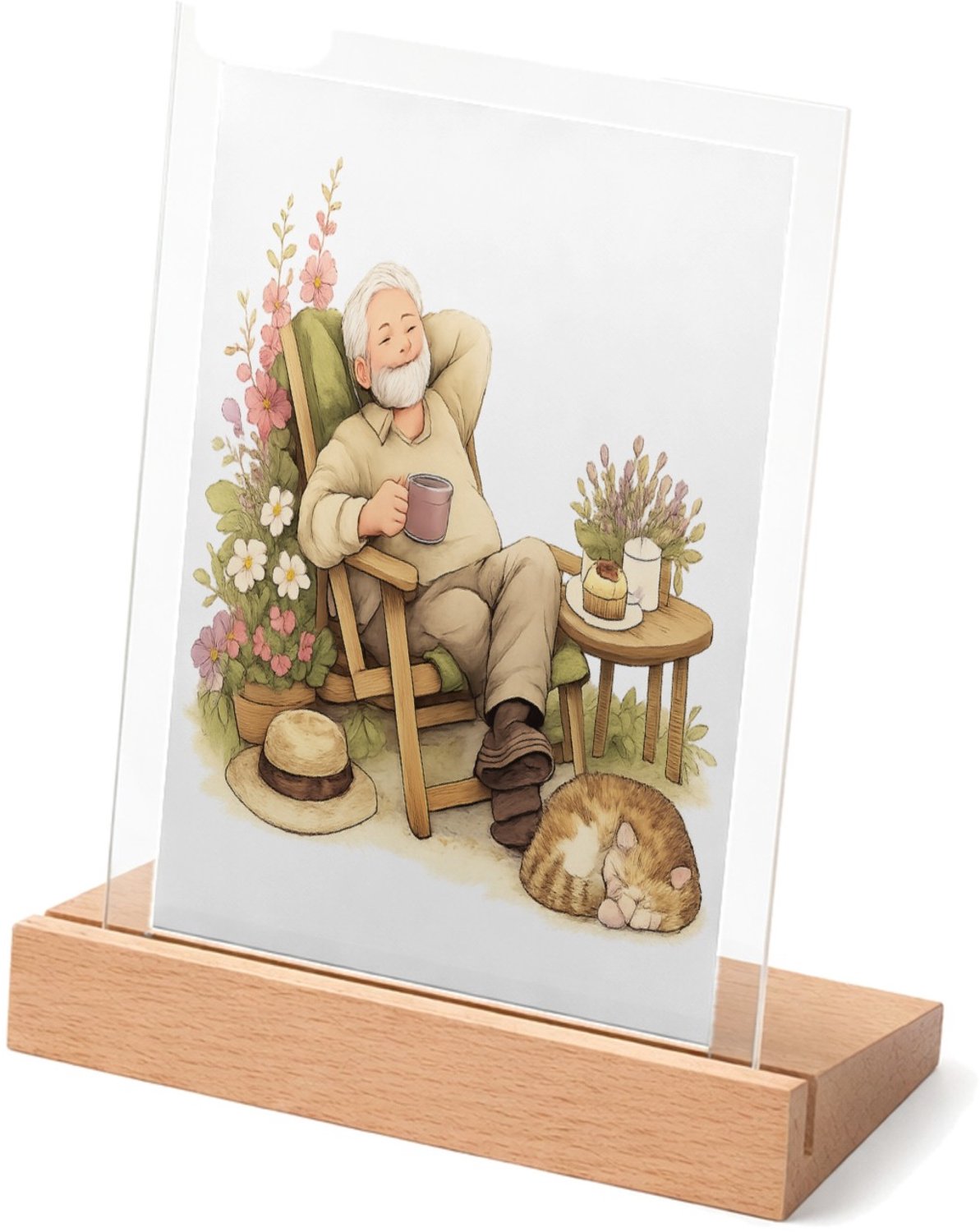 Mr Cadeautjes Glasframe met vaste tekst - design Een vrolijke overgangsillustratie rond vrijetijd en rust, me | cadeau Wit