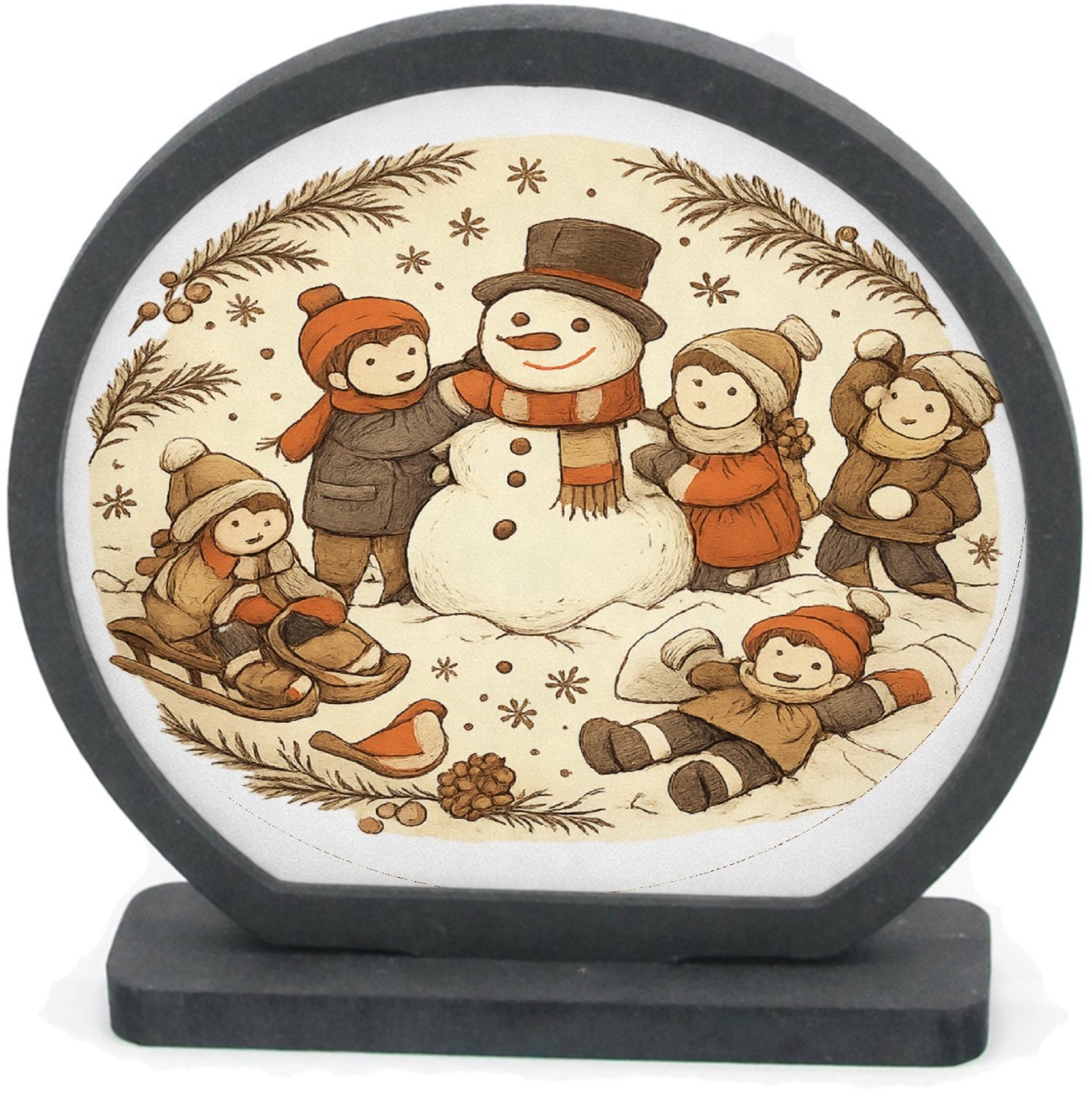 Mr Cadeautjes Houten fotolijst rond met MDF inleg - design Een vrolijke all-over herfstwandeling met een dierlijke para | cadeau Wit