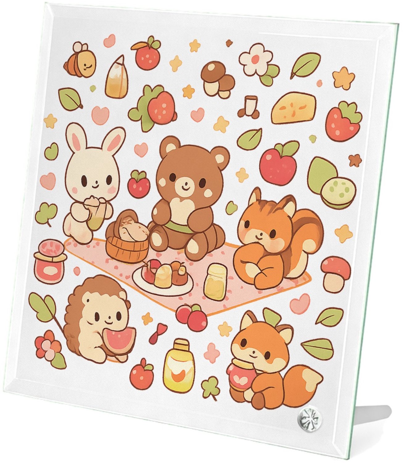 Mr Cadeautjes Glasframe 20 x 20 - design Een vrolijke set kleine bosdieren die samen picknicken tusse | cadeau Wit