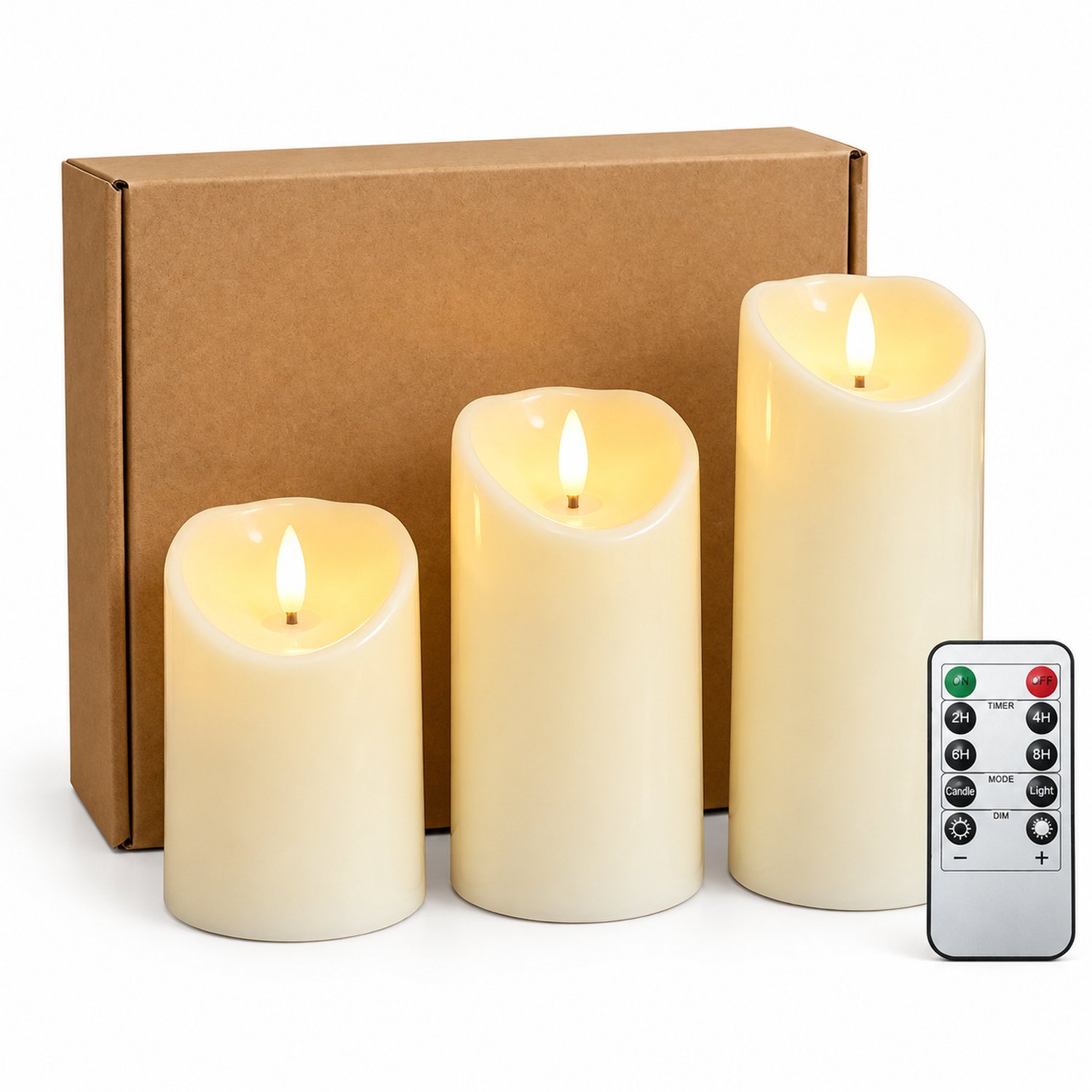 SWGOTA led kaarsen set van drie met schuin afgesneden kogelvorm oplaadbaar warm licht Bruin