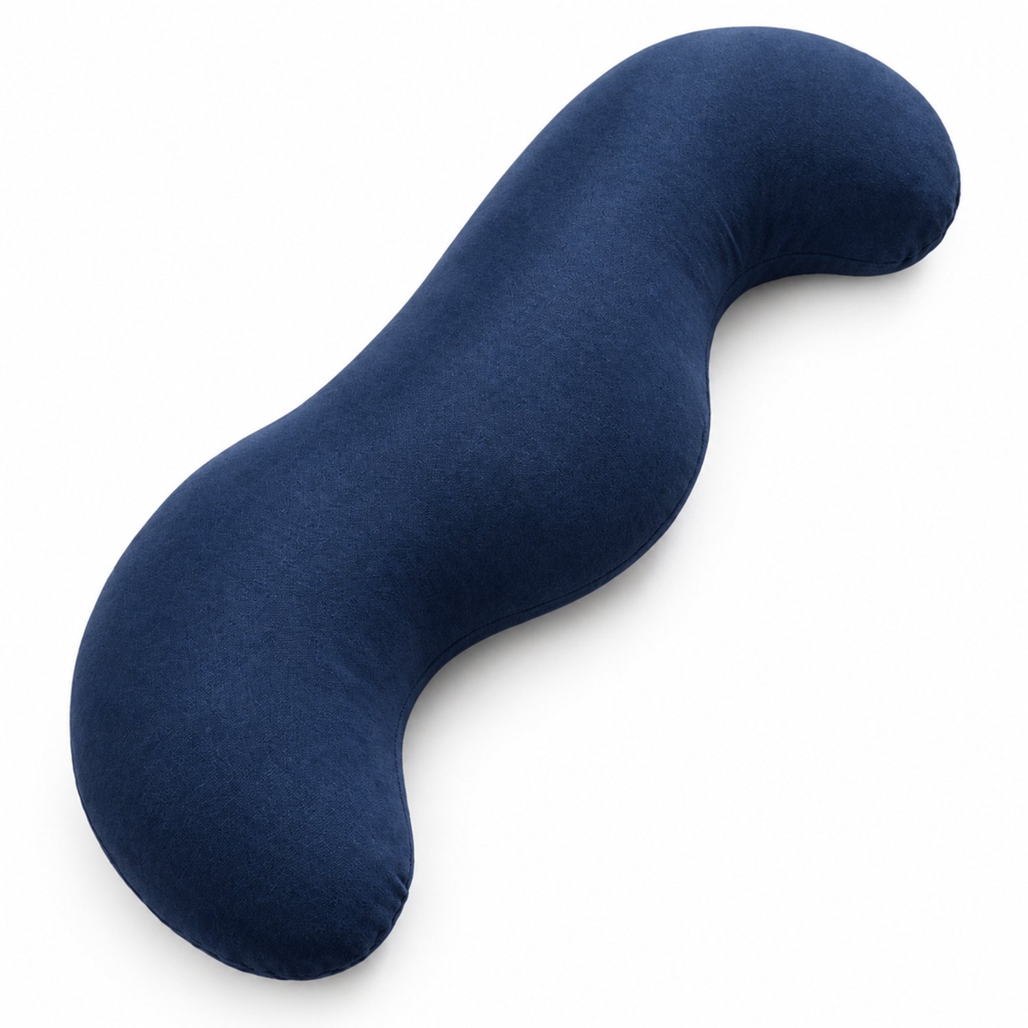 Langwerpig lichaamskussen voor zijslapen - gebogen vorm, kortpluche hoes, donkerblauw