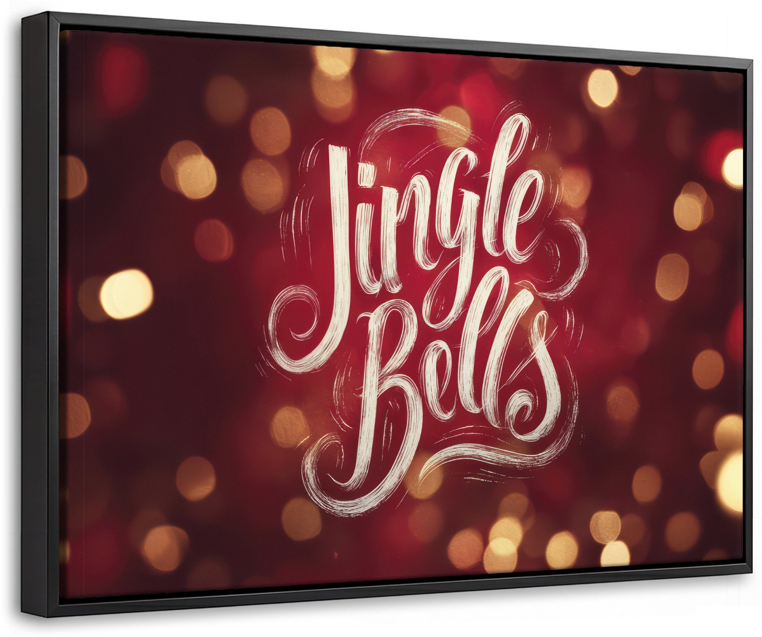 Canvas Schilderij met Baklijst 30x20cm - Jingle - Bells - Kerst - Rood - Muurdecoratie woonkamer - Slaapkamer decoratie - Kamer accessoires - Schilderijen op canvas met lijst