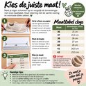 Maattabel voor clogs met stap-voor-stap instructies en tips voor de juiste pasvorm.