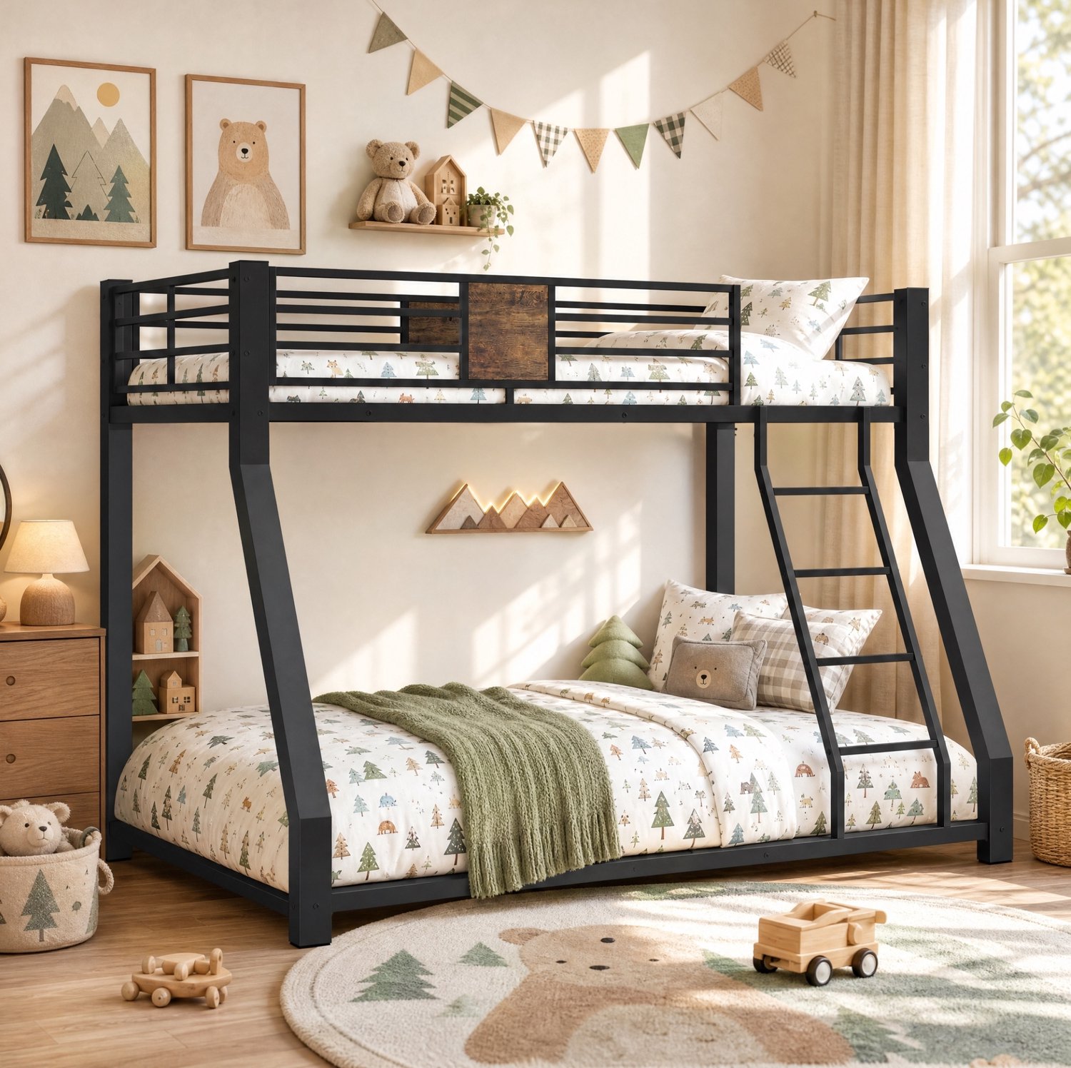 MODFU Stapelbed - Ladder Links Of Rechts - Metaal - Zwart - 90x200 En 140x200 Cm