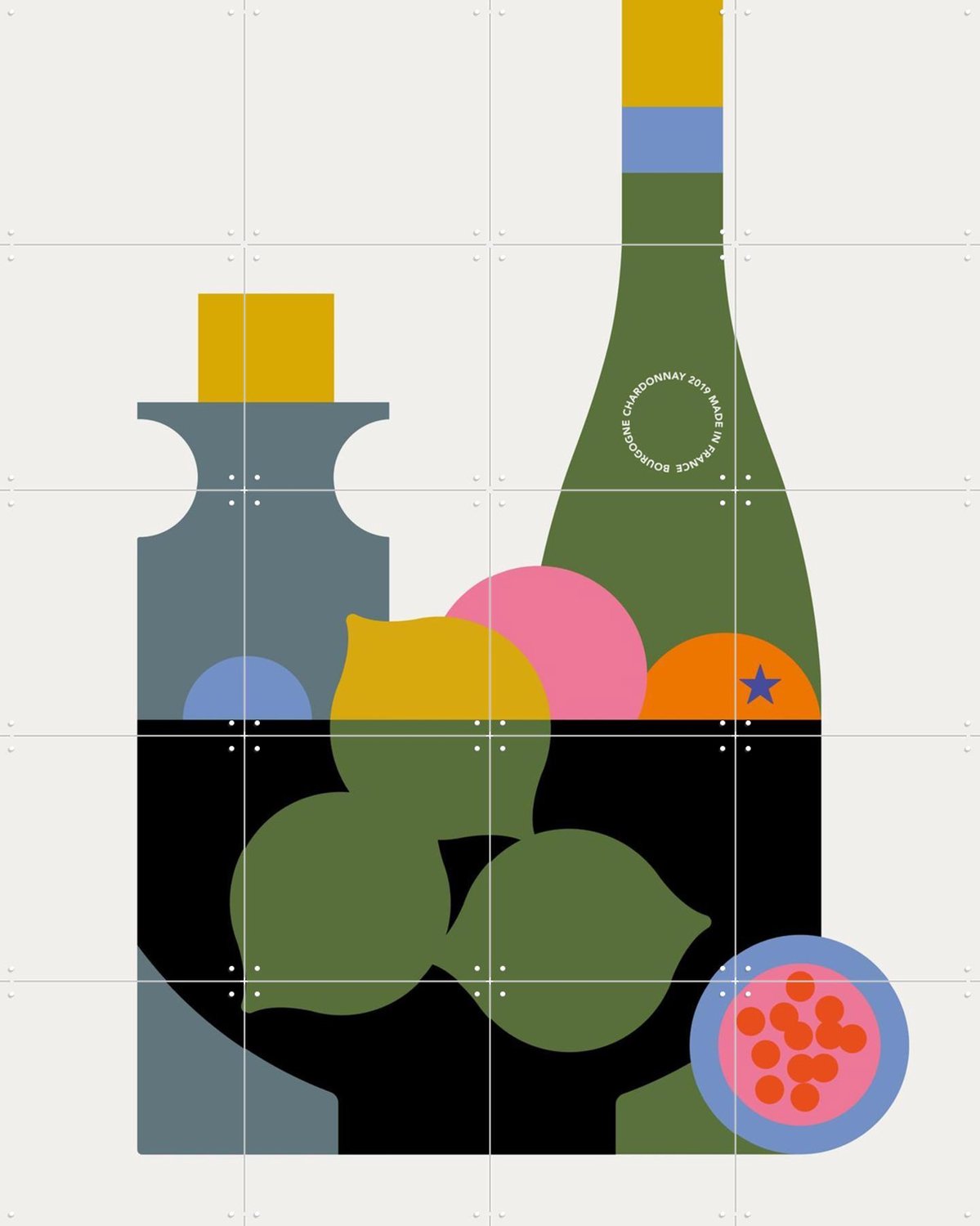IXXI Wine & Fruit, Bo Lundberg - 80 x 100 cm - Grote wanddecoratie en posters - Modern, Minimalisme, Digitale Kunst, Geometrische Kunst, Keuken Geel / Groen