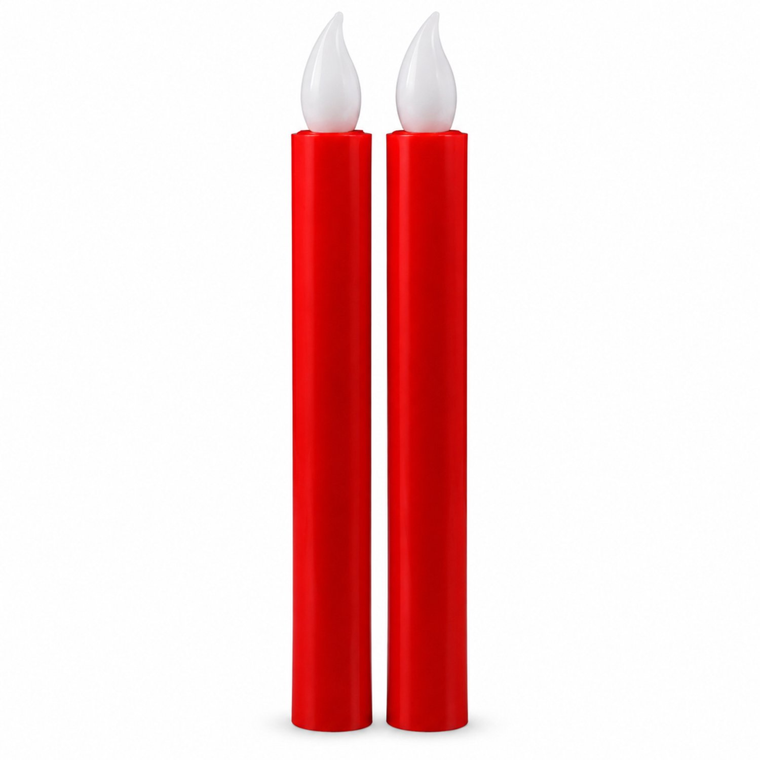 SWGOTA led kaarsen, set van 2, rood, lange kaarsvorm met vlamvormige lichtkop, voor bruiloften en kerkdecoratie