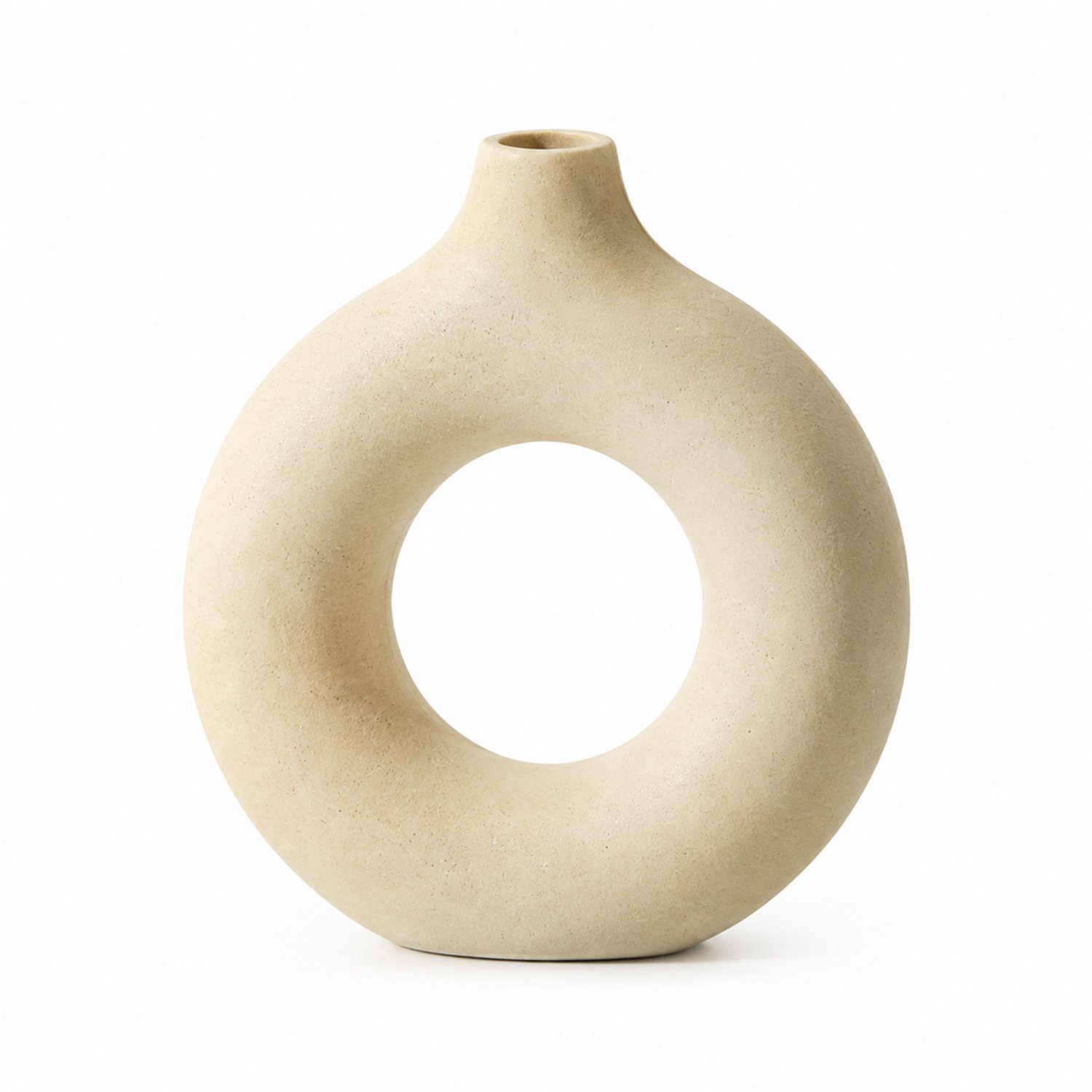 SWGOTA Kleine abrikooskleurige donutvaas - 14 cm hoog, 13 cm breed - Ringvorm met smalle opening - Tafeldecoratie