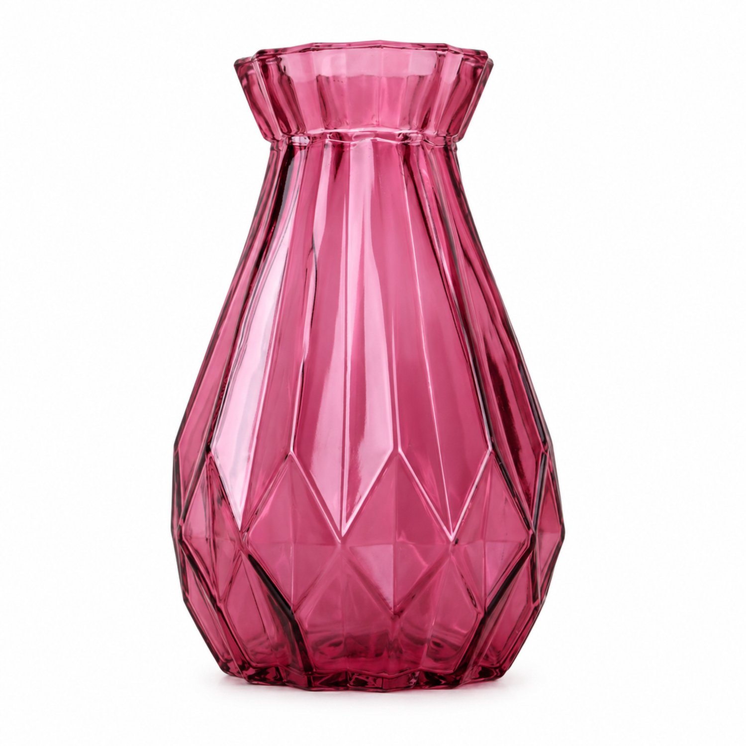 SWGOTA Paarse glazen vaas 18 cm met geometrische facetten en uitlopende halsopening voor droogbloemen en decoratie