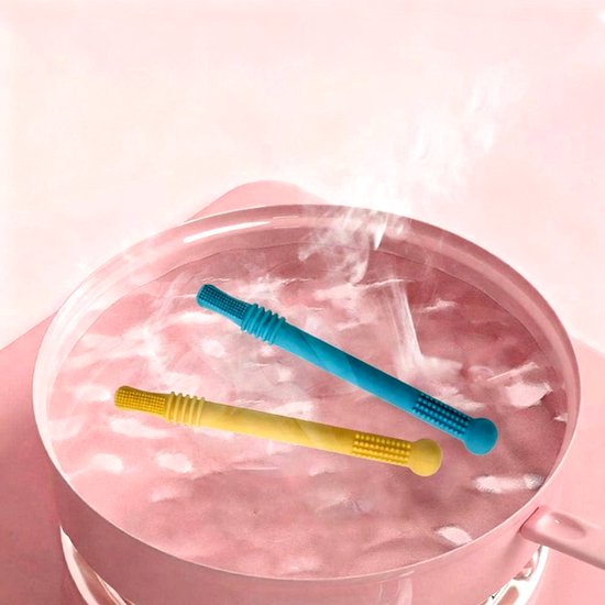 Bijtstokjes - Babybijtstokjes - Holle siliconen bijtbuisjes - Babyspeelgoed - Babybijtringen met zuignapjes - Haarloze tandenborstels - Kraamcadeaus - 16*1,5 cm - 4-pack — afbeelding 4