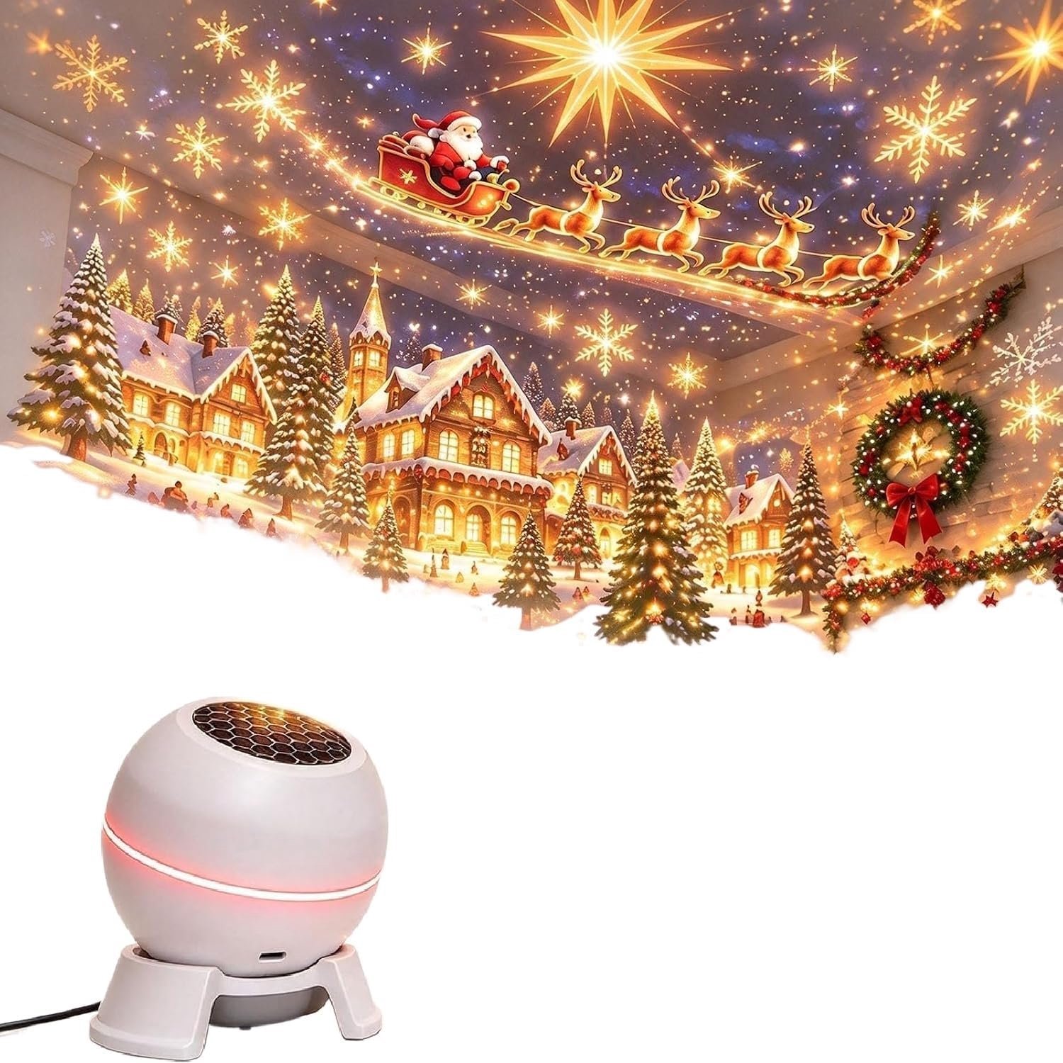 Aofixver Magisch kerstprojectie-nachtlampje, feestelijk projectie-nachtlampje wit