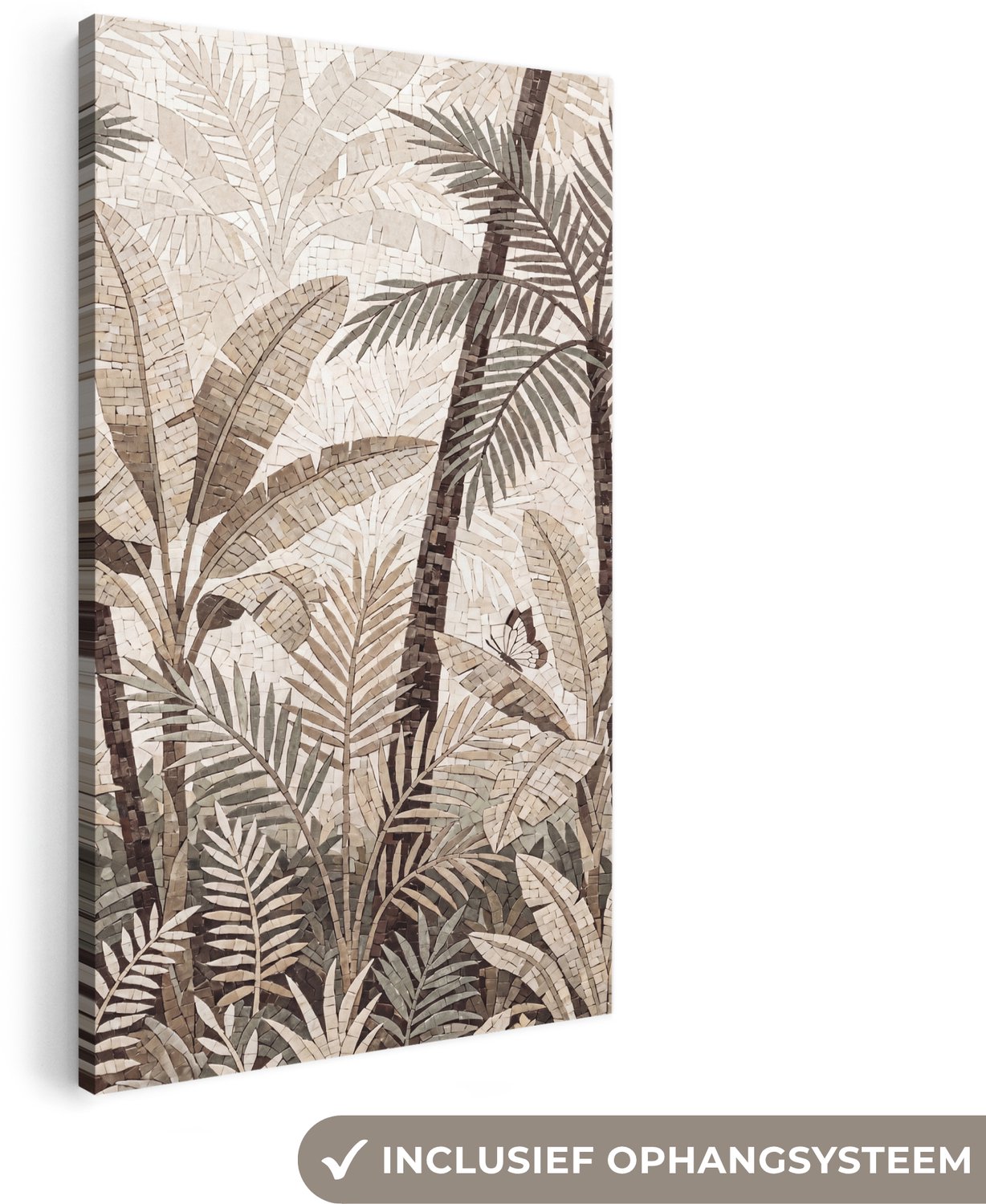 Canvas schilderij 40x80 cm - Exclusieve wanddecoratie Natuur - Bladeren - Landschap - Mozaïek - Beige - Muurdecoratie woonkamer - Slaapkamer decoratie - Kamer accessoires - Schilderijen op canvas