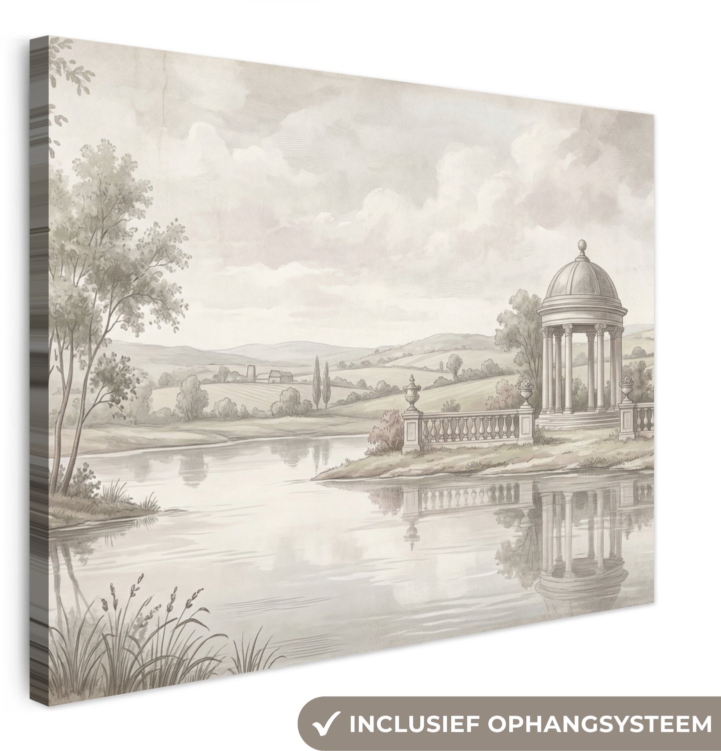 Canvas schilderij 100x70 cm - Exclusieve wanddecoratie Landschap - Water - Natuur - Sepia - Muurdecoratie woonkamer - Slaapkamer decoratie - Kamer accessoires - Schilderijen op canvas