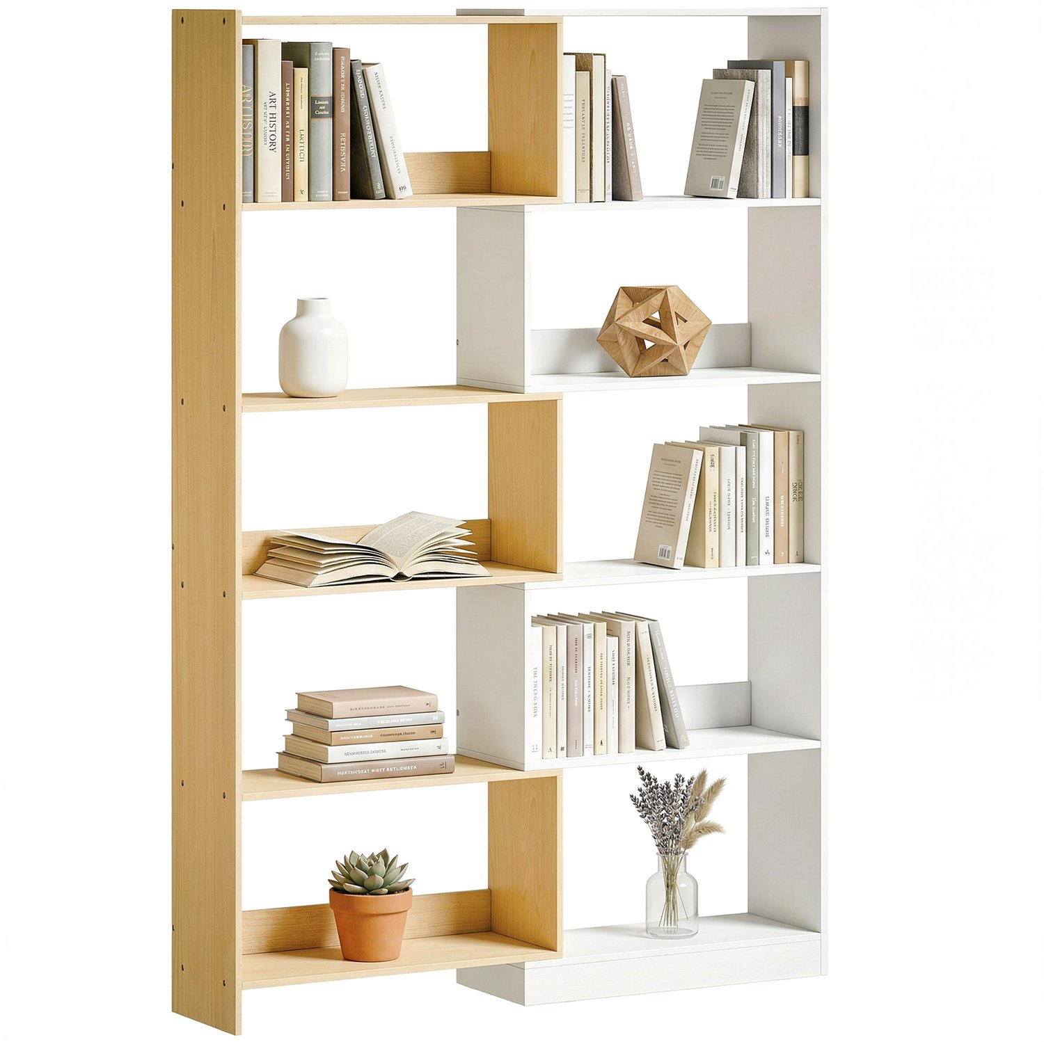 Lunpog Boekenkast - Uitschuifbare L-vormige hoekboekenkast die 350° kan draaien - 5 planken - Afmetingen: 60 cm - 111 cm x 24 cm x 164 cm - Eikenkleur